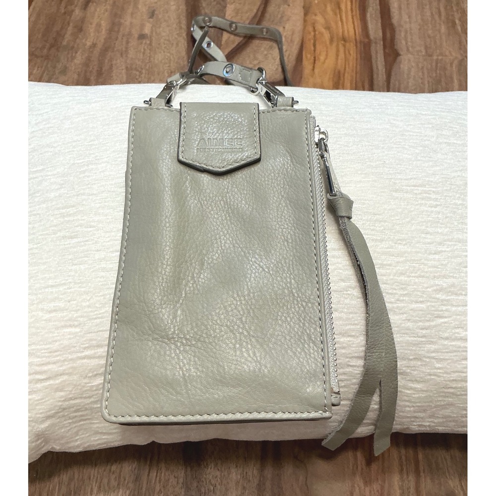 Aimee Kestenberg Leather Phone Crossbody Bag Adjustable Strap Silver‎ Hardware